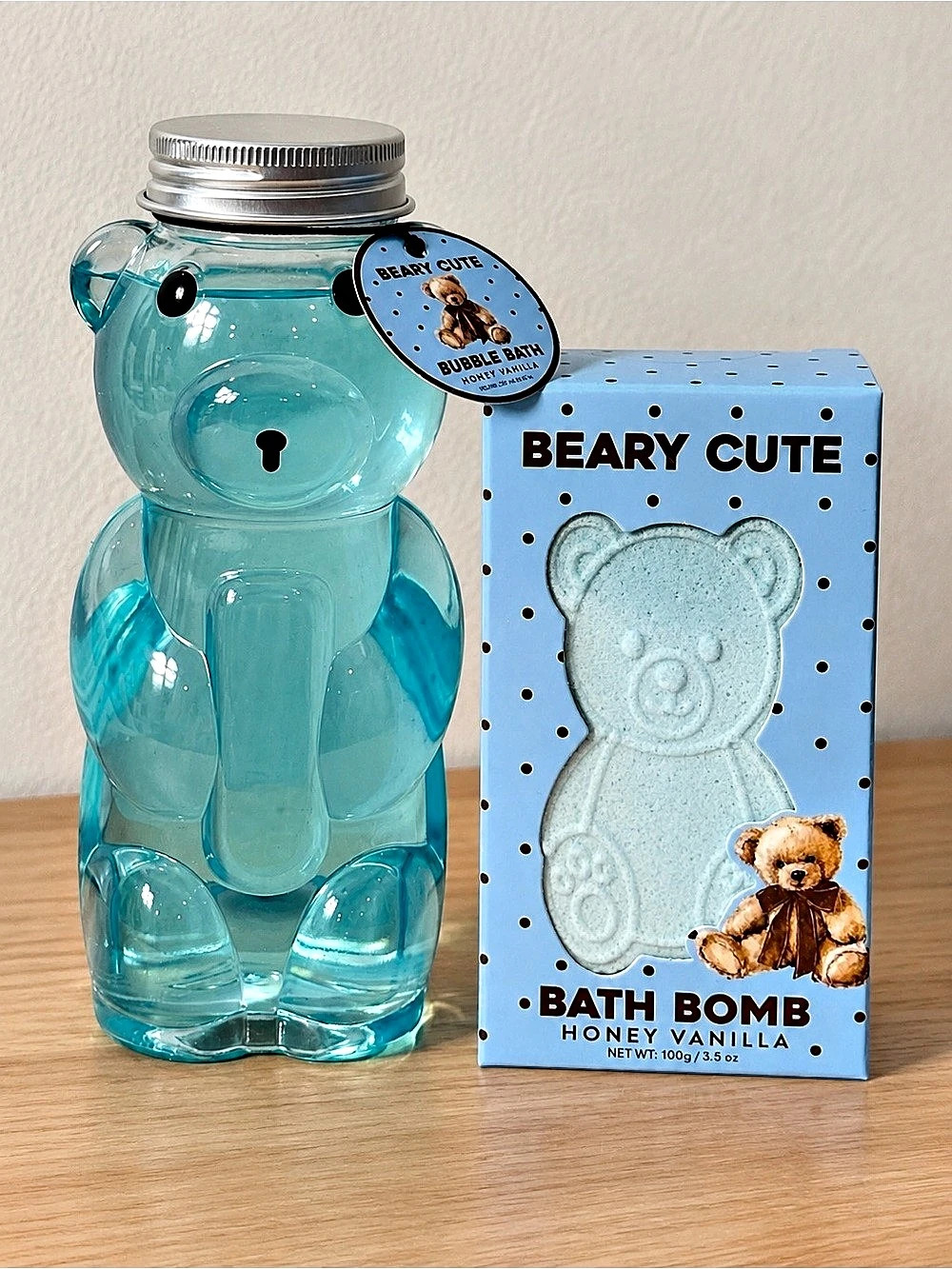 Beary Cute Bubble Bath and Bath Bomb Set Blue & White NWT